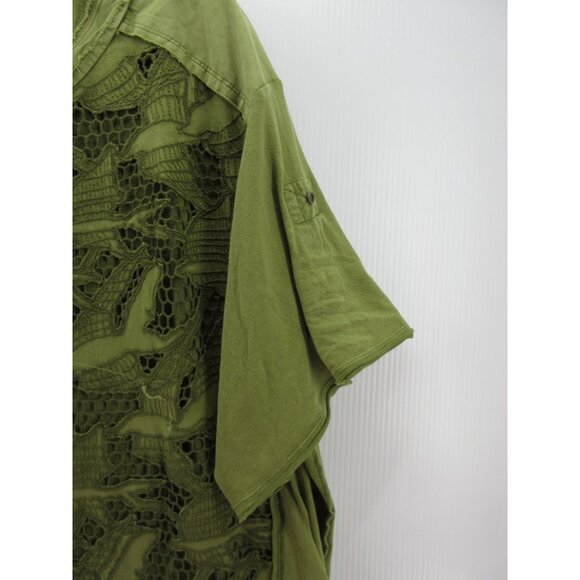 We The Free People Top Medium Henley Blouse Crochet Lace Boho Sheer - Picture 3 of 11